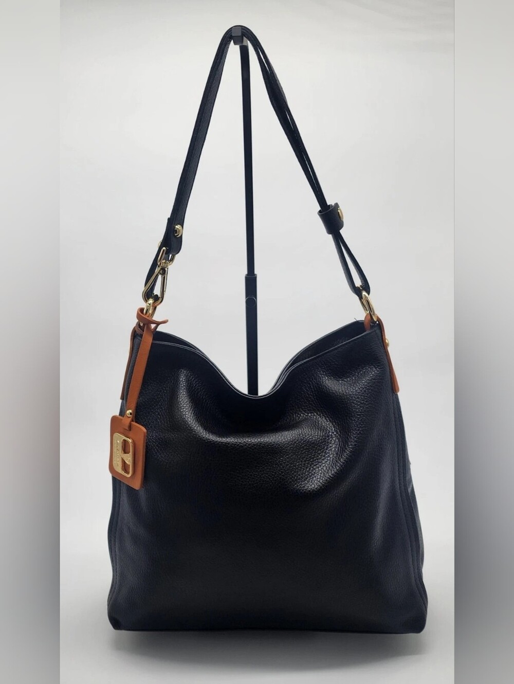 Valentina Genuine Leather Hobo Shoulder Bag Black Brown Italy